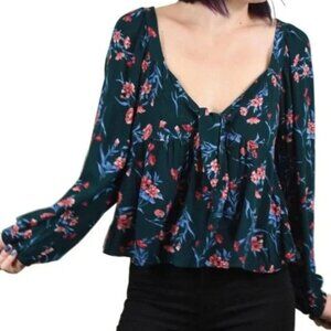American Eagle Floral Tie Knot Blouse Peasant - SZ S